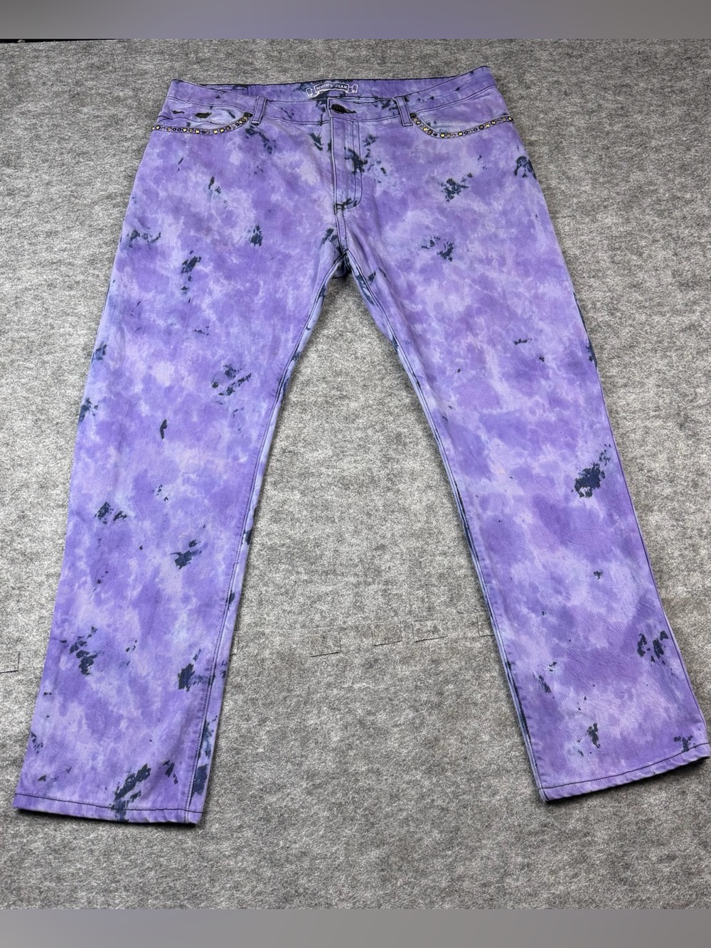 Robin's Jean Long Flap Jeans Purple Tie Dye Crystals Men’s Size 38 X 31 - Picture 9 of 10